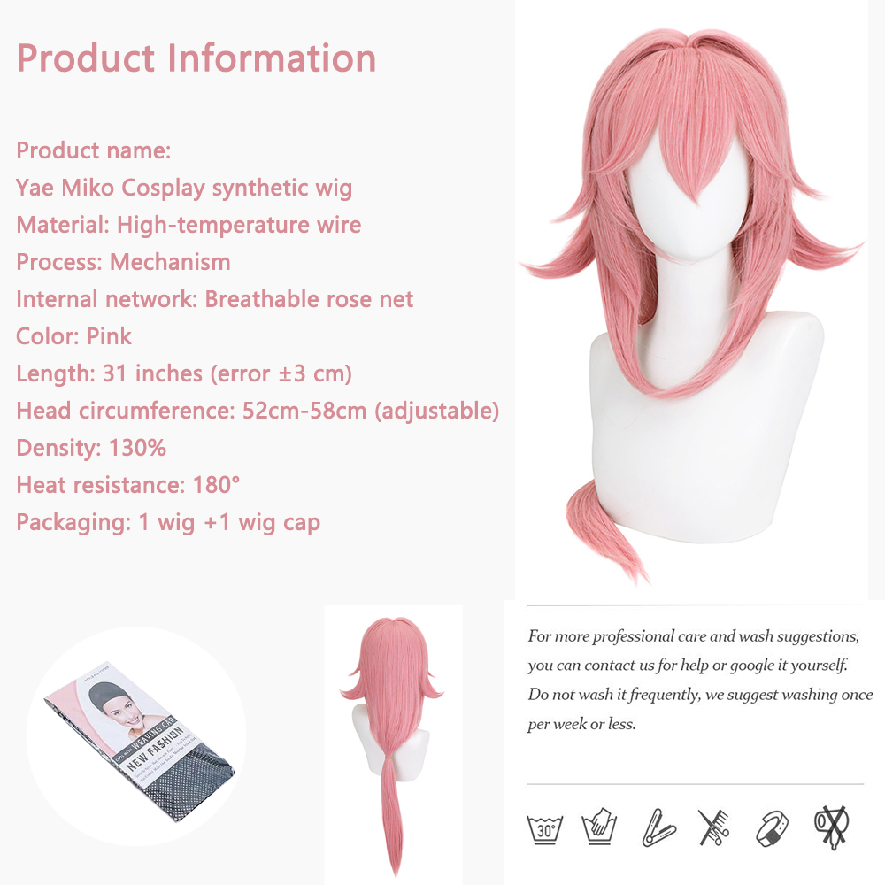 Yae Miko Cos Wig Pink Natural  - Cosplay Anime Yae Miko recension och pris
